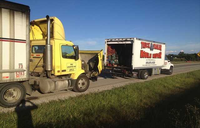 Roadside semi truck fan repair